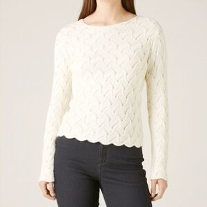 L. Magnin Womens Cream Cashmere Sweater Basketweave Knit Pullover Small